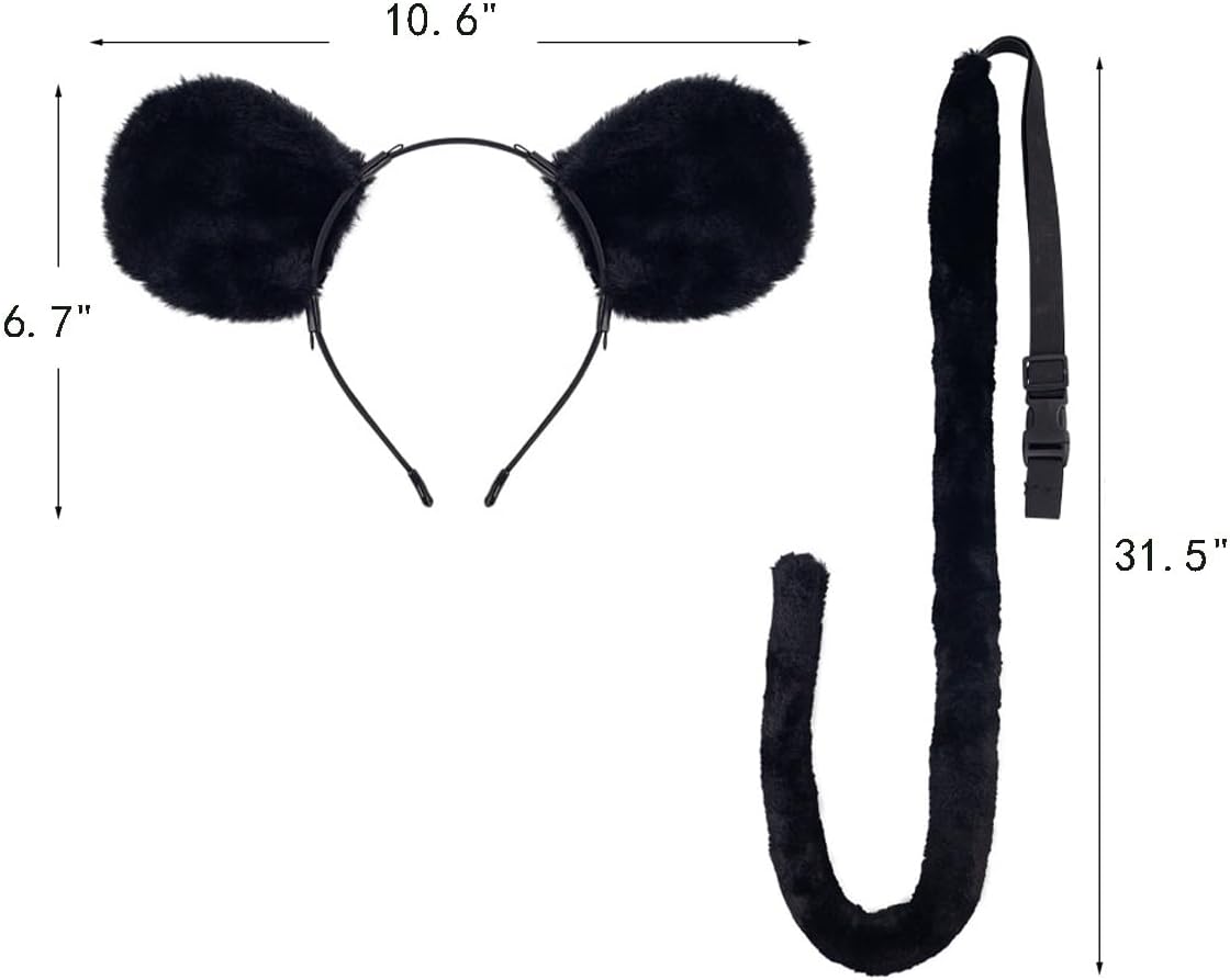Adult Animal Costume Set Mouse Ears Headband and Tail Kit Halloween Costumes Themed Party Cosplay Accessories - Image 4