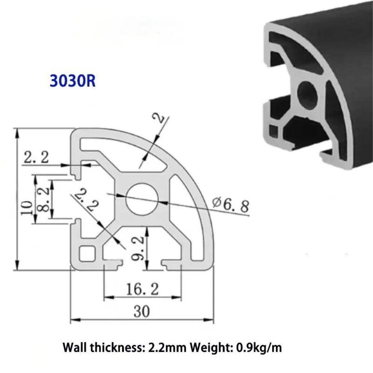 GTPBAO Telaio for binario ad arco 30x30mm, standard europeo, profilo in alluminio anodizzato 3030R, telaio for banco da lavoro, vetrina Binario estruso(Nero,650mm long)
