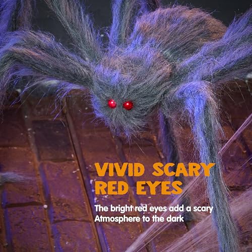 Image of JOYIN 2 Pack 5 Ft Halloween Outdoor Decorations Hairy Gray Spider, Scary Fake Giant Large Spider Haunted House Props, Halloween Lawn Porch Yard Garden Tree Decorations Party Indoor Decor