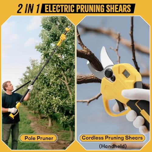 Image of 2 IN 1 Electric Pruning Shears Cordless with Pole for Dewalt 20V MAX Battery, 1.2 inch Cutting Diameter, 14Ft Reach, Brushless Motor Branch Cutter - for Gardening & Tree Trimming (No Battery)