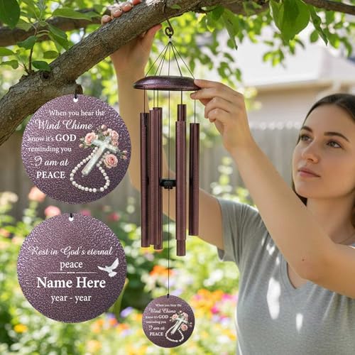Image of Personalized Outside Wind Chimes for Loss Mother Father, Cross Memorial Sympathy Wind Chime for Funeral, Bereavement Gifts in Memory of Loss