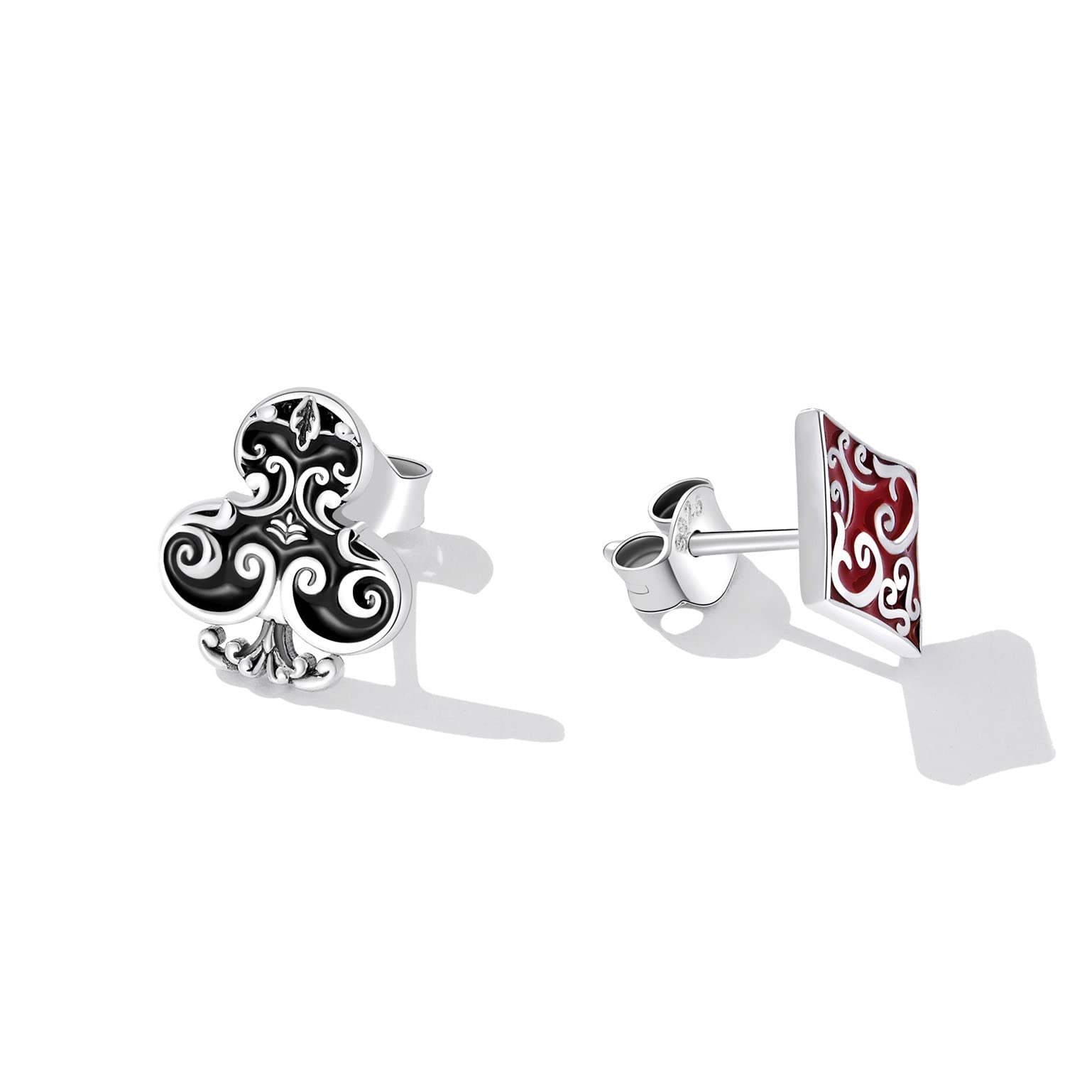 RWRAPS Orecchini, Orecchini in Argento da Donna, Orecchini Asimmetrici a Bottone da Poker Orecchini in Argento Sterling 925