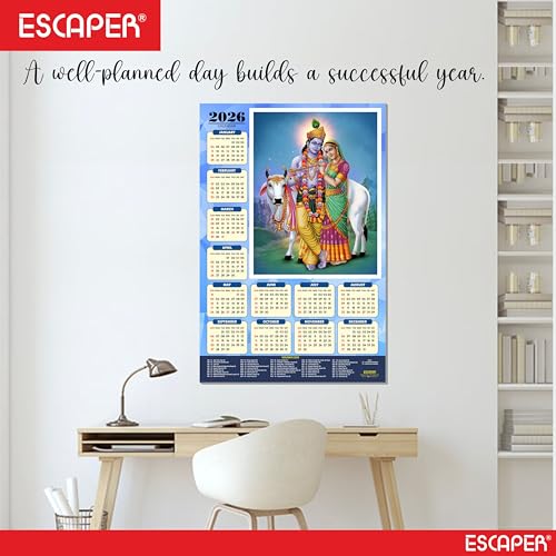 Image of ESCAPER Shree Krishna Wall Calendar 2025 (45 x 30 cm) - Radha Krishna Wall Decor, Laddu Gopal Photo, Bal Krishna Wall Calendar 2025, Religious Wall Calendar 2025, Bal Gopal Photo