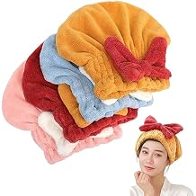 Super Absorbent Hair Towel Wrap for Wet Hair, Soft Hair Drying Caps Towel 4 Packs, Quick Dry Head wrap with Big Bow-Knot Shower Cap for for Curly, Long, Thick Hair & Wet Hair