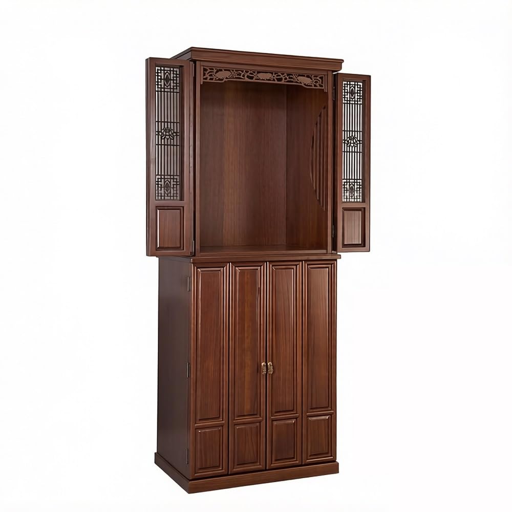 Cenz-888 buddha statue display table Folding - Door Shrine Cabinet, Altar Table with Storage(Bruin)