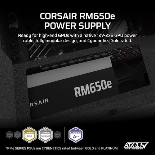 Image of CORSAIR RM650e ATX 3.1 PCIe 5.1 Ready Fully Modular 650W Power Supply - 12V-2x6 Cable Included, Cybenetics Gold Efficiency, 105C-Rated Capacitors, Modern Standby Mode - Black