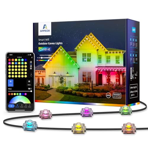 APPECK Permanent Outdoor Lights 100ft RGB Outdoor Lights with 75 LED Bulbs