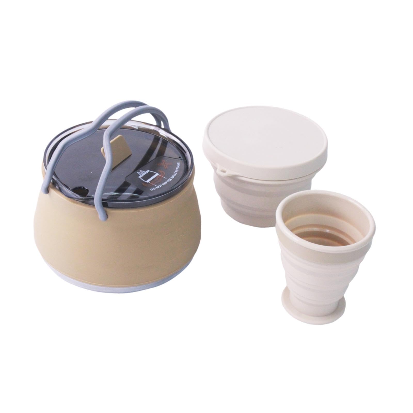 Hervidor de agua plegable para acampar, tetera, olla compacta de camping con cuenco y taza para senderismo (caqui)