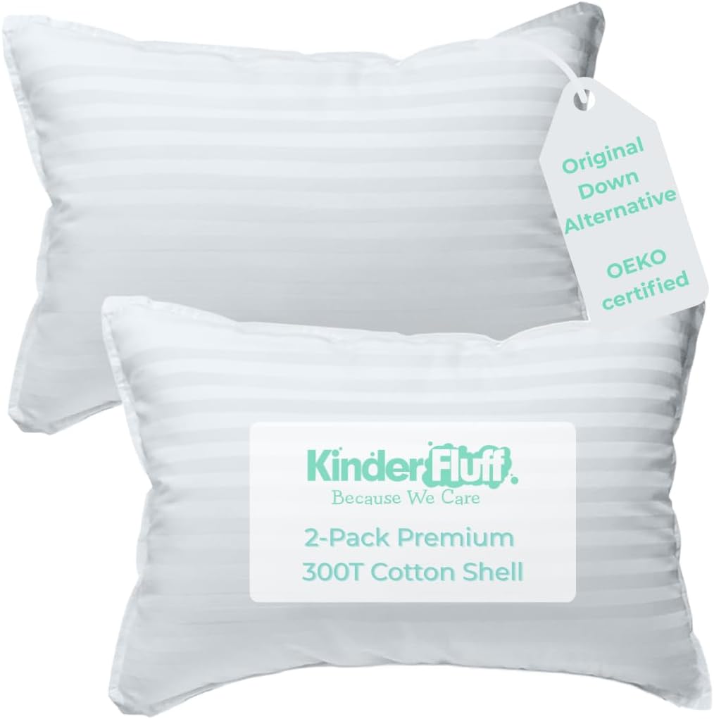 KinderFluff Toddler Pillows (2-Pack) XS 10x15in - 300TC Cotton Shell, Hypoallergenic Down Alternative Fill, Machine Washable for Kids 2+