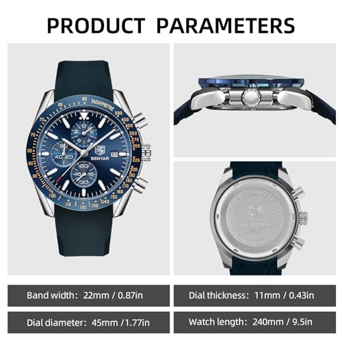 Image of BENYAR Mens Watch Chronograph Analog Quartz Movement Quartz Movement Sports Watch 30M Waterproof with Analog Date Watch Men Retro Street Style Men's Watch