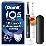 Oral-B iO Series 5 Elektrische Zahnbürste Doppelpack — Electric Toothbrush, Inkl. 2 Aufsteckbürsten und Reise-Etui — 5 Putzmodi für Zahnpflege, Zahnbürste Elektrisch, Designed by Braun, Schwarz/Weiß
