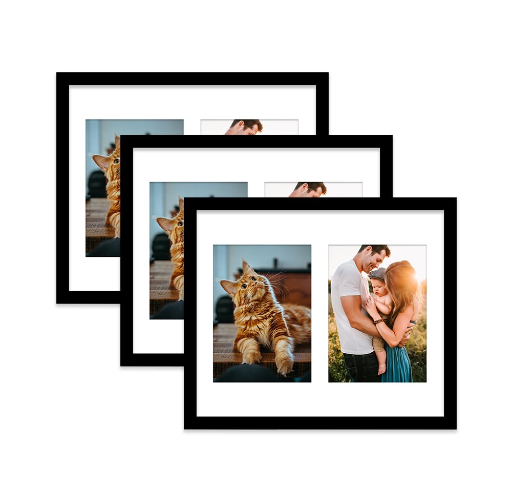 Black Multi Photo Frame - Holds 2 x 7x5 Pictures, Family Collage Picture Frame for Wall Display, 12x10 Frame size, Set of 3