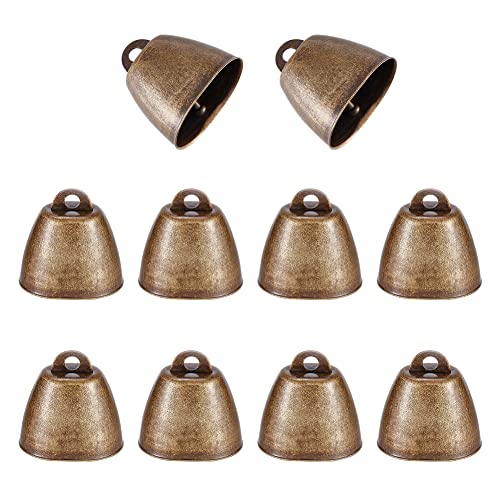 NBEADS 10 Stück Kuhglocke, Handwerk Glocken Bauernhof Tierglocke ziegenglocke Retro Weihnachten Eisenglocke Anhänger Metall Haustier Glocken Geräuschmacher Ruf Glocken Für Rinder Pferd Schafe, Bronze