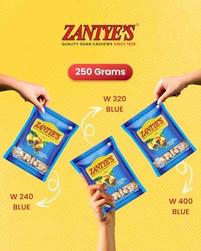 Image of Zantye's W400 Cashews, 250g, GI Tagged Goan Whole Kaju Nuts | Premium W400 Goan cashews, vacuum sealed whole nuts, ideal for cooking, Kaju Katli, biryani and everyday snacking