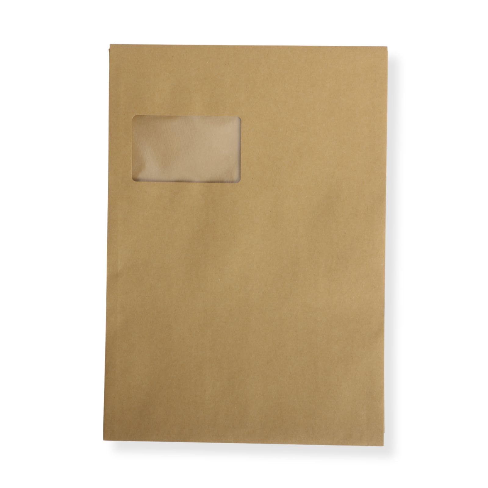 500 St. DIN C4 Faltenversandtaschen mit Fenster braun Stehboden und 20 mm Falte 130 gr. Kuvert 229x324x20 mm Haftklebend Briefumschläge HK Briefhüllen