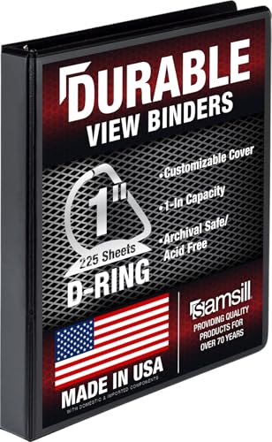 Image of Samsill Durable 1 inch 3 Ring Binder, D Ring Binder, 100% Recycled Chipboard, Black