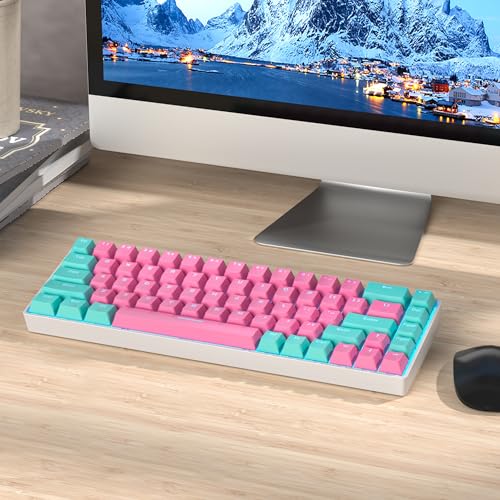 Image of 65 Percent Gaming Keyboard Mechanical with Linear Red Switch, 65% Wired Ultra-Compact Mini Pink Keyboard LED with PBT Keycaps for Ps4 /Ps5 /Xbox(68 Miami)