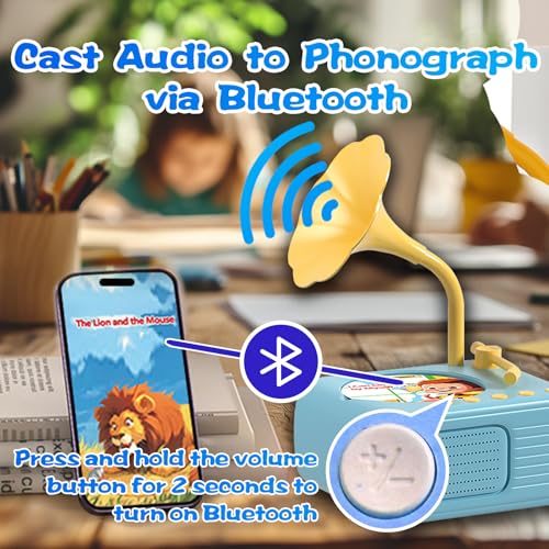 Image of Kids Music Record Player with Speakers - 96 Recorded & 8 DIY Discs, Bluetooth Song Story Machine, Portable Retro Phonograph for Toddlers in School Gifts for Boys Girls Ages 3-12 (Blue)