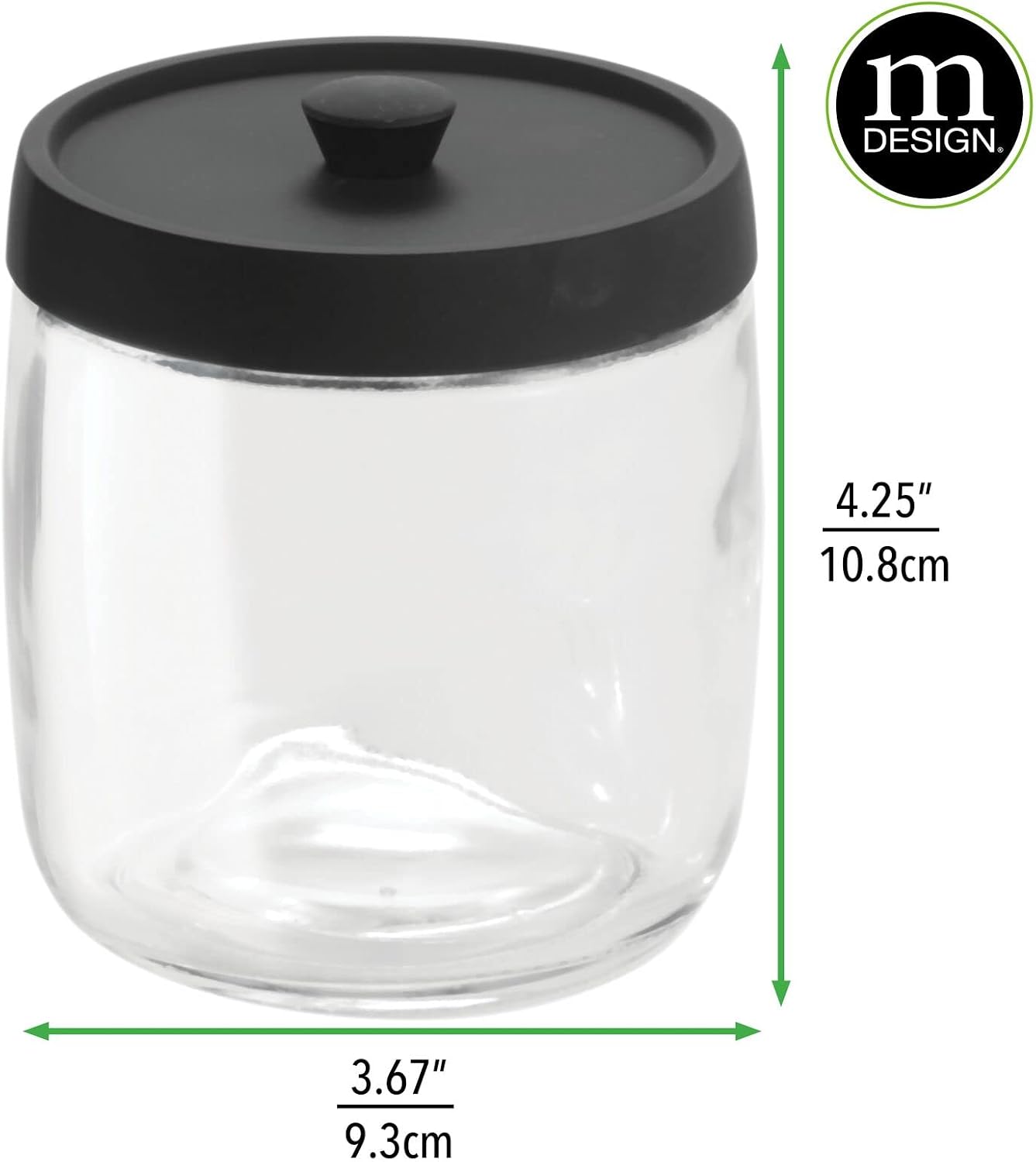 mDesign Small Apothecary Organizer Canister Jars - Glass Containers with Plastic Lid for Bathroom, Organization Holder for Vanity, Counter, Malloy Collection - 2 Pack - Clear/Matte Black