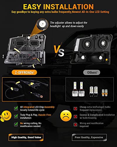 Z-Offroad Led Headlights Assembly Dot Approved With Drl Turn Signal Hi/Low Sealed Beam Side Marker Compatible With 2003-2006 Chevy Silverado Avalanche #TOP5