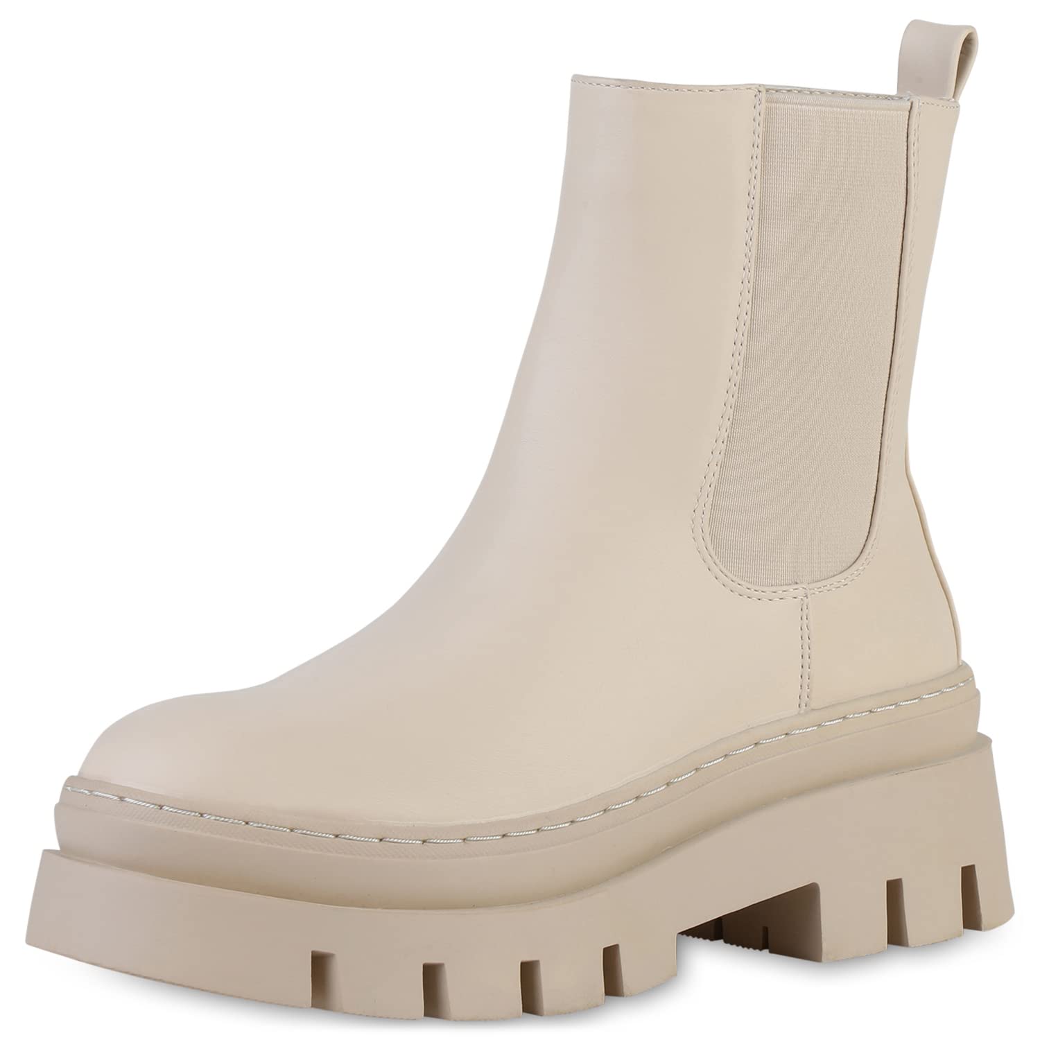 VAN HILL Damen Stiefeletten Plateau Boots mit Blockabsatz Profilsohle