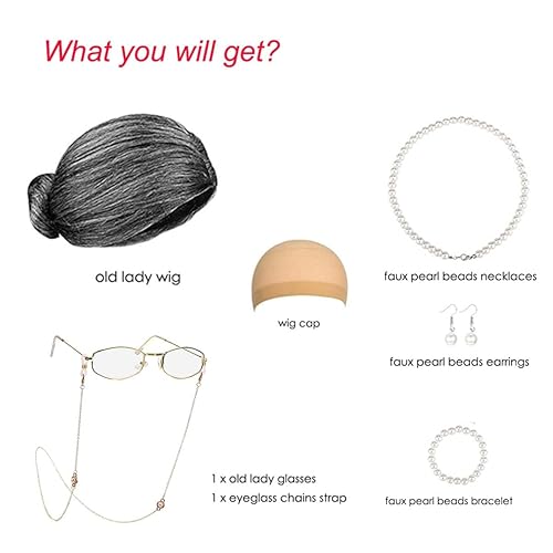 Miniatura 2 de Joizomou Disfraz de anciana para niños, niñas y mujeres, peluca de anciana, disfraz de abuelita para ancianos, disfraz de 100 días de escuela
