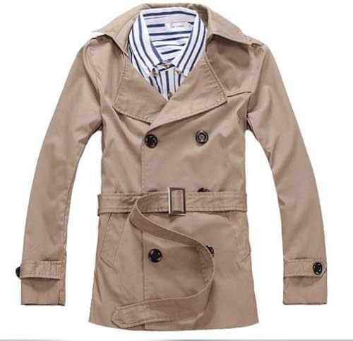 Aowfs Mens Casual Double Breasted Trench Coat Jacket With Belt(S(Asia Tag L), Khaki)