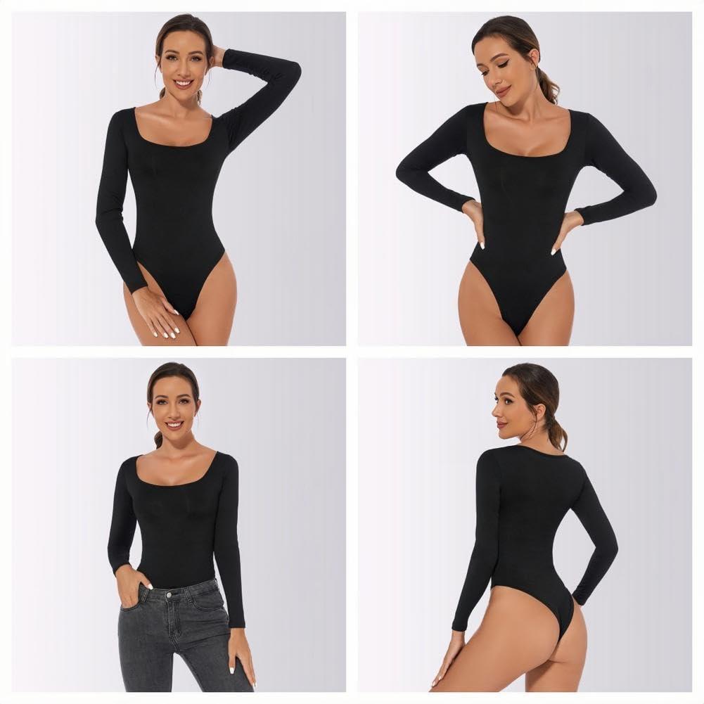 Body damskie z długim rękawem bodysuit z kwadratowym dekoltem seksowne body damskie z długim rękawem eleganckie eleganckie topy miękkie jednolity kolor casualowa rozciągliwa koszulka