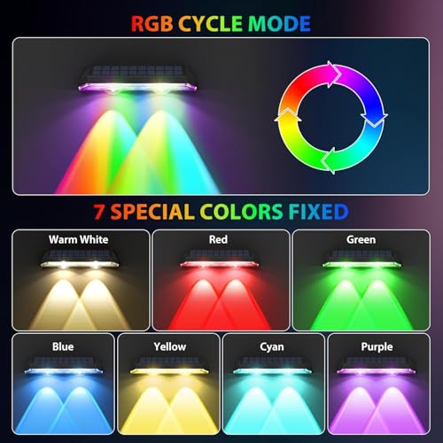 Image of Solar Fence Lights,8 Colors Modes Bright Lens LED Dusk to Dawn Deck Light Outdoor Waterproof, Solar Outdoor Lights for Backyard /Railing /Wall /Step /Patio /Pool (16Pack)