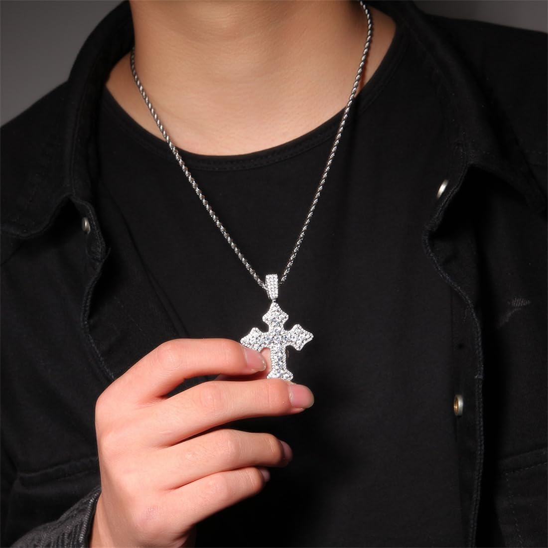 Zirconia Cruz Collar Colgante, Vintage Hip Hop Mens Street Collar Colgante Personalizado