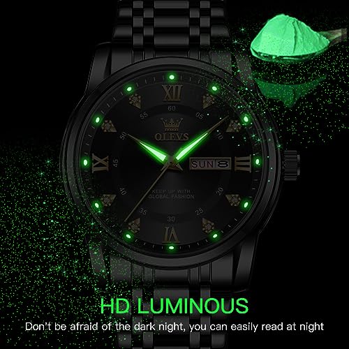 Image of OLEVS Watch for Men Classic Business Dress Analog Quartz Stainless Steel Waterproof Luminous Date Diamond Men Silver Watch