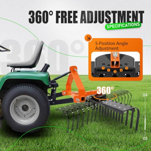 Image of KUAFU 50 inch 3 Point Landscape Rock Rake for Category-0 Cat-0 Tractor with
