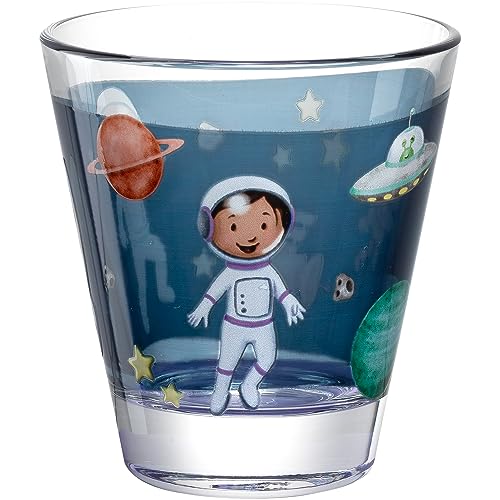 LEONARDO HOME Bambini Avventura Trinkglas für Kinder - Kinderbecher mit Motiv aus hochwertigem Glas - Größe S, Inhalt 215 ml - Kinderglas mit Motiv Weltall, 044414