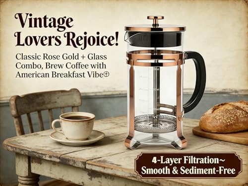 PSAVGLA 34oz French Press Coffee Maker, Thickened Borosilicate Glass & 304 Stainless Steel Double Mesh Filter. Cold Brew & Tea Brewer for Travel Camping, Kitchen Decor, Bar Accessories Gift (Copper) - 5