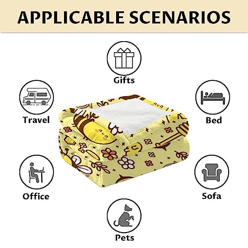 Bee Blanket Gifts, 50"x60" Cute Bee Print Throw for Women Girls, Soft Cozy Warm Flannel for Sofa Bed