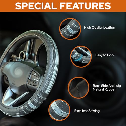 Image of CONTINENTAL [DuraGrip] O Type Medium Size Steering Wheel Cover Build with Premium Vegan Leather Anti Slip Steering Cover.