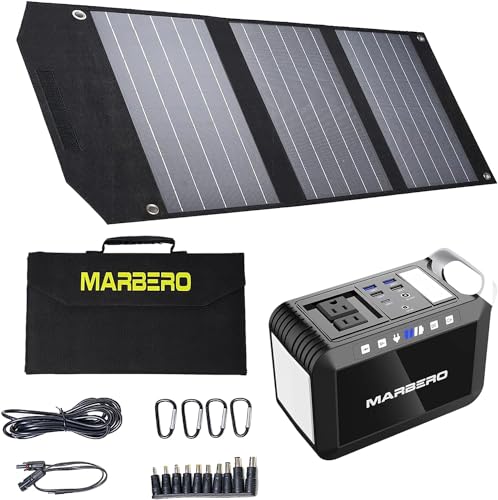 MARBERO 30W Foldable Solar Panel(QC3.0 USB Ports and DC Output) and 40000mAh Portable Power Bank with AC Outlet for Ipad, Laptop, Camping Van RV Trip,Home Office Emergency