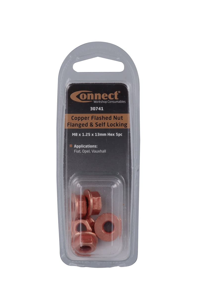 Connect 30741 Copper Flashed Nut Flanged & Self Locking M8 x 1.25 x 13mm Hex 5pc
