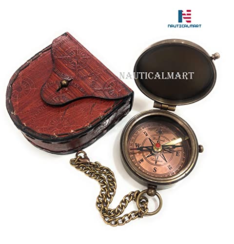 Brújula grabada con estuche de cuero NauticalMart miniatura 5