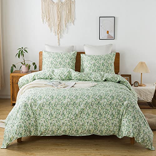 Image of Travan Green Floral Duvet Cover 100% Cotton Duvet Covers Ultra Soft Reversible 3pc Comforter Cover Set with Zipper Closure, (3pcs, King Size)