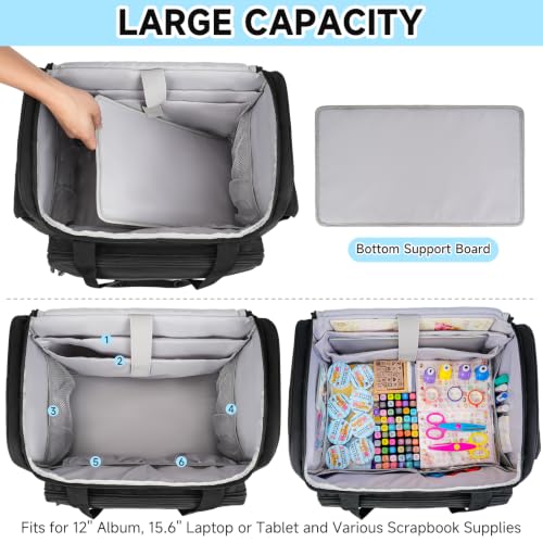 Image of Rolling Craft Bag, Large Craft Bag with Wheels for Scrapbook Supplies | Scrapbook Tote with 15.6'' Laptop Sleeve, Rolling Art Supply Storage for Scrapbooking Tools, Black (Bag Only)