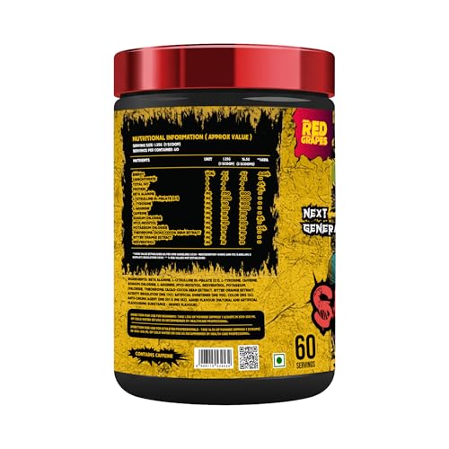 Image of Absolute Nutrition SHROOMS Pre Workout Powder (60 Servings, 500g) | with Beta Alanine, L-Citrulline DL-Malate 2:1, Cocoa Bean Extract & Bitter Orange | (Red Grapes)
