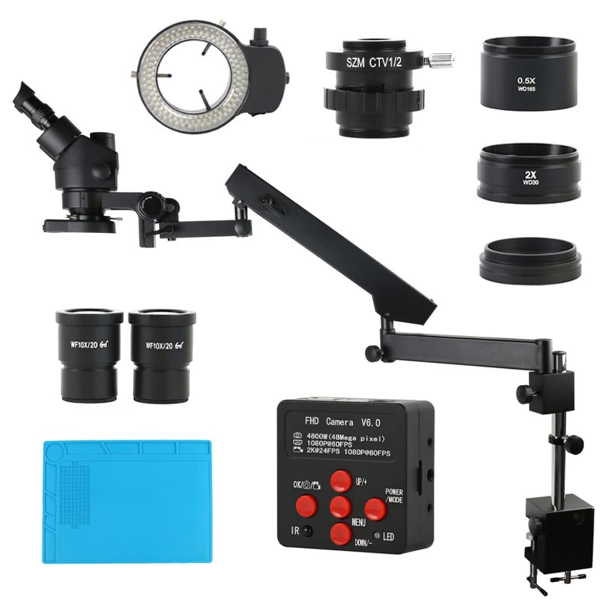 Accessori per microscopi Microscopio Stereo trinoculare 4 8MP 1080P. Telecamera Durata e Prestazioni affidabili(48MP HDMI USB D,White-417)