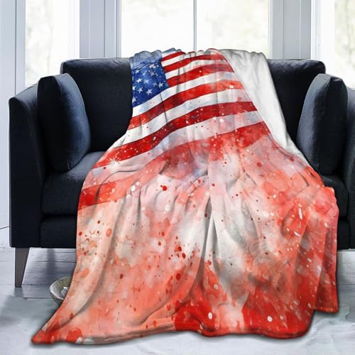 Mexpekil Splash American Flag Art Blankets Soft Cozy Throw Blanket Fluffy Flannel Fleece Blanket for Sofa Bed Camping Travel 125x100cm(50"x40")