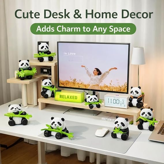 Veemok Cute Panda with Bamboo Figurines Set of 8 – Decorative Animal Showpieces for Home Décor & Valentine’s Day Gifts for Him & Her 4