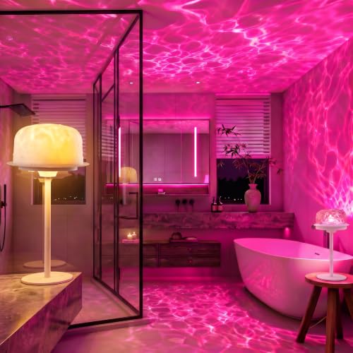 Image of Neoglint Waterproof Shower Lamp, RGB Water Ripple Projector Light | IP65 Waterproof Ocean Wave Bathroom Lamp, 4000mAh Battery, 16 Colors and 3 Warm Whites, Quiet Rotation Timer