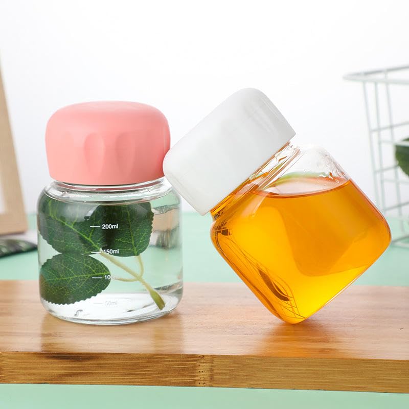 Image of Mini Glass Water Bottle with Measurement Markings 300 Ml, Set Of 2 Small Aesthetic Travel Juice Bottle, Leak-Proof Portable Short Glass Flask for Kids, Teen, Gym, Office & College Use