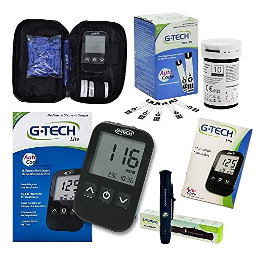 G-Tech Kit Medidor Glicemia Completo com 10 Tiras + 10 Lancetas