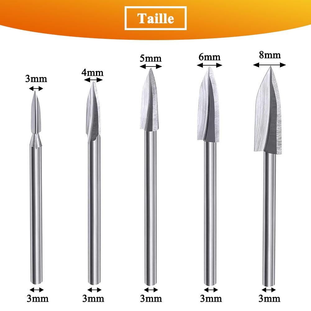 Teocpai 5 Piece Wood Carving Bits with 1/8 Inch Shank Wood Carving Set for Rotary Tool Wood Engraving Craft Carving Drilling - Image 2