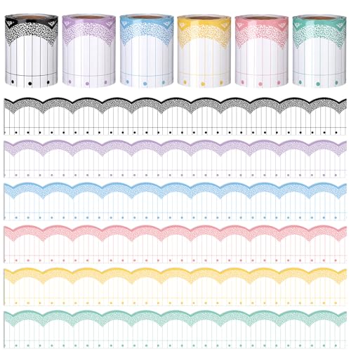 Image of Fuutreo 6 Roll 197 ft Pastel Composition Notebook Lined Bulletin Board Borders Paper Scalloped Borders Trim Decoration for Back to School Chalkboard Office Wall